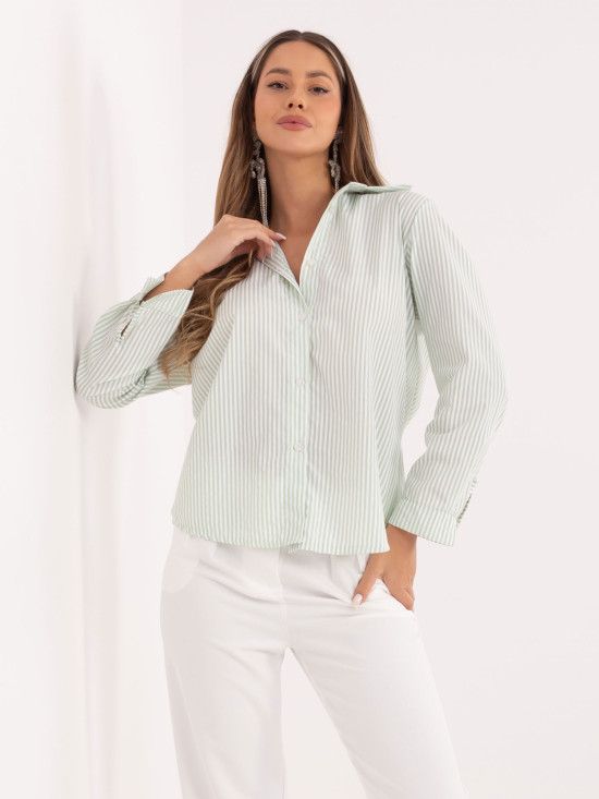 Pistacijeva črtasta srajca z dolgimi rokavi