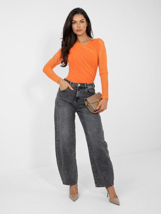 Elegantno oranžno body z dolgimi rokavi in okroglim izrezom