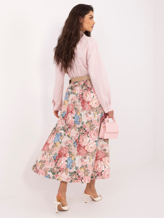 Rožnato midi krilo s cvetličnim vzorcem in pasom