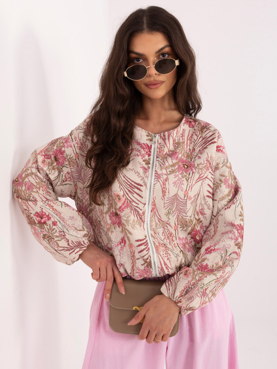 Rožnata bomber jakna s cvetličnim vzorcem