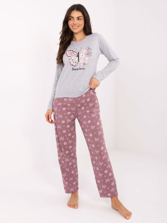 Ženska siva bombažna pižama s potiskom