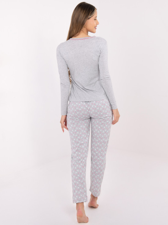 Ženska bombažna pižama s potiskom, siva