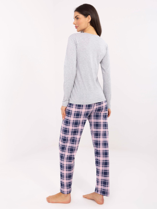 Ženska siva pižama s karo vzorcem in gumbi
