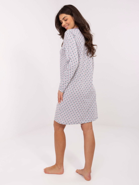 Ženska siva spalna srajca z dolgimi rokavi in pentljo