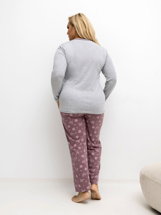 Ženska siva pižama s cvetličnim potiskom