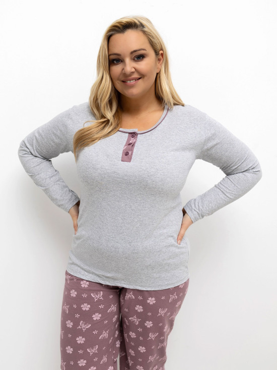 Ženska siva pižama s cvetličnim potiskom