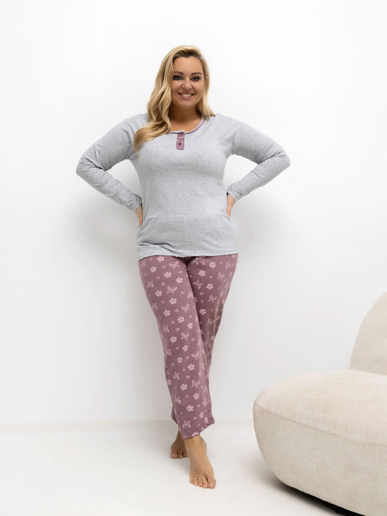 Ženska siva pižama s cvetličnim potiskom