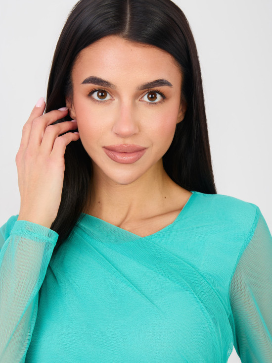 Elegantno modro body z dolgimi rokavi in okroglim izrezom