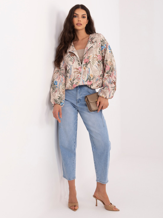 Zelena bomber jakna s cvetličnim vzorcem in podlogo