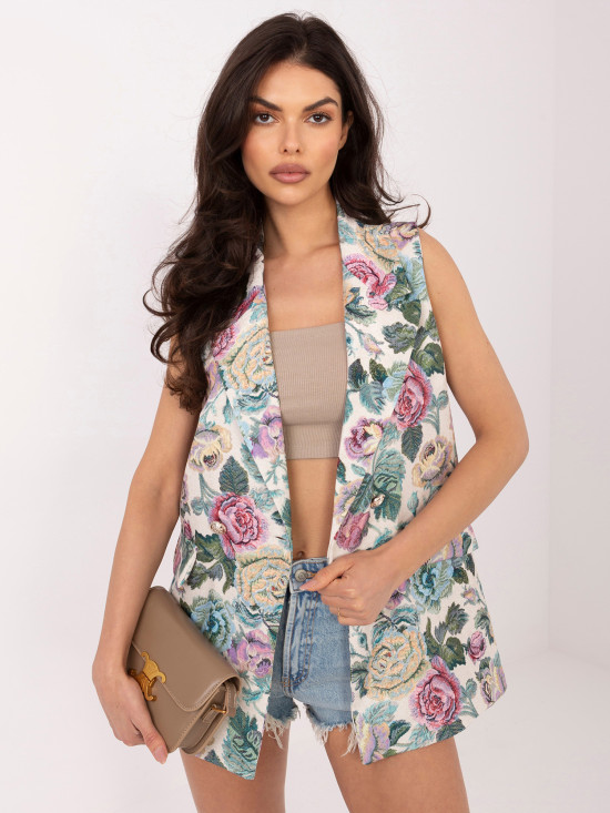 Elegantni zeleni telovnik s cvetličnim vzorcem