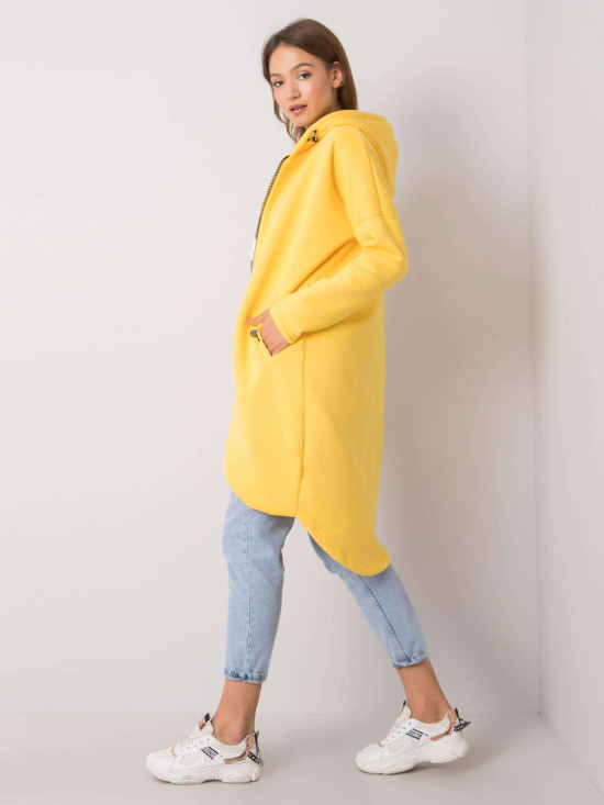 Rumeni dolg pulover s kapuco in zadrgo