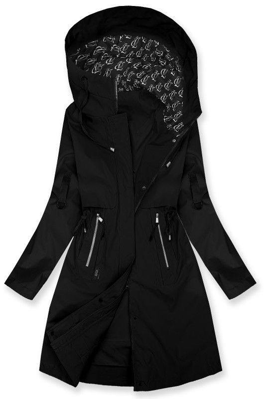 Podaljšana parka s potiskom v kapuci črna