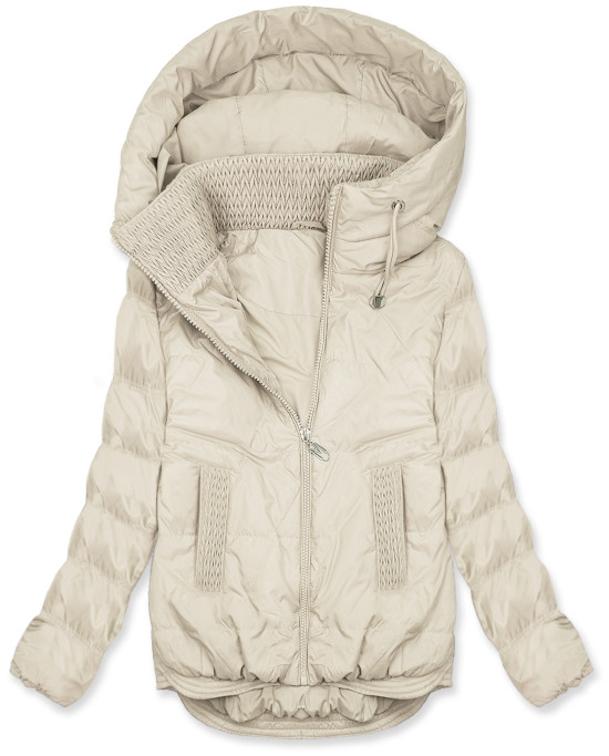 Prešita ženska pomladna jakna do pasu ecru