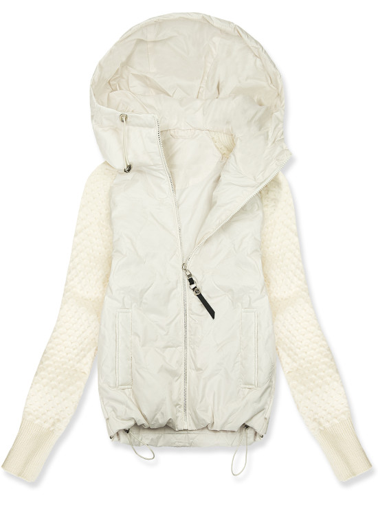 Ženska prehodna jakna s pletenimi rokavi ecru