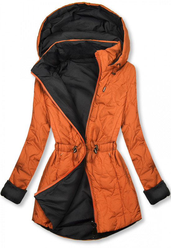 Prešita jesenska/pomladna parka oranžna in črna