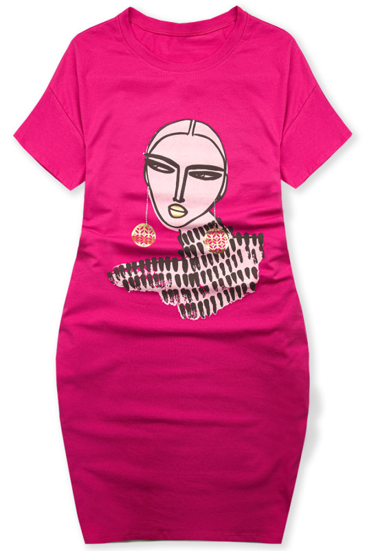 Rožnata - barva fuksije večja (plus size) obleka MODEL