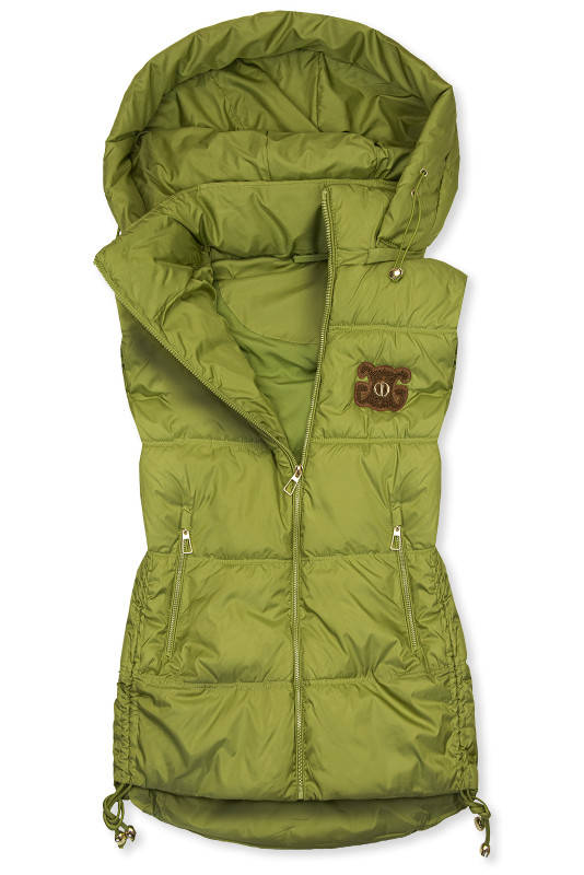 Ženski prešit brezrokavnik s snemljivo kapuco zelena