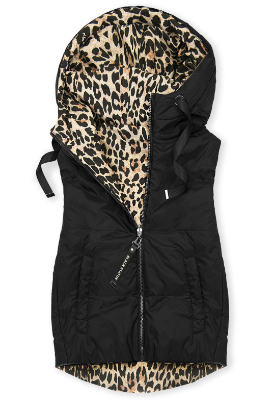 Dvostranski telovnik z leopardjim vzorcem, črna