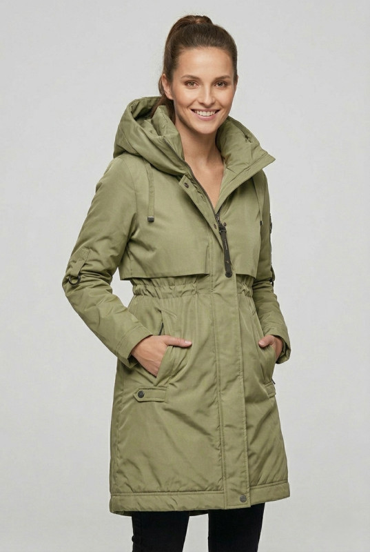 Prehodna jakna/plašč s kapuco olivnozelena