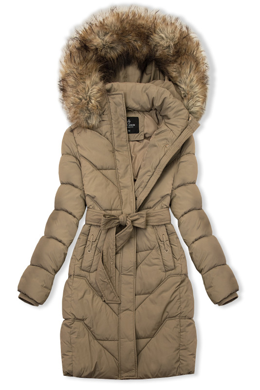 Elegantna zimska bunda s krznom, kavno rjava