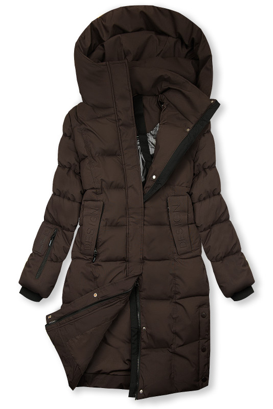 Ženska zimska jakna s kapuco rjava DESIGN