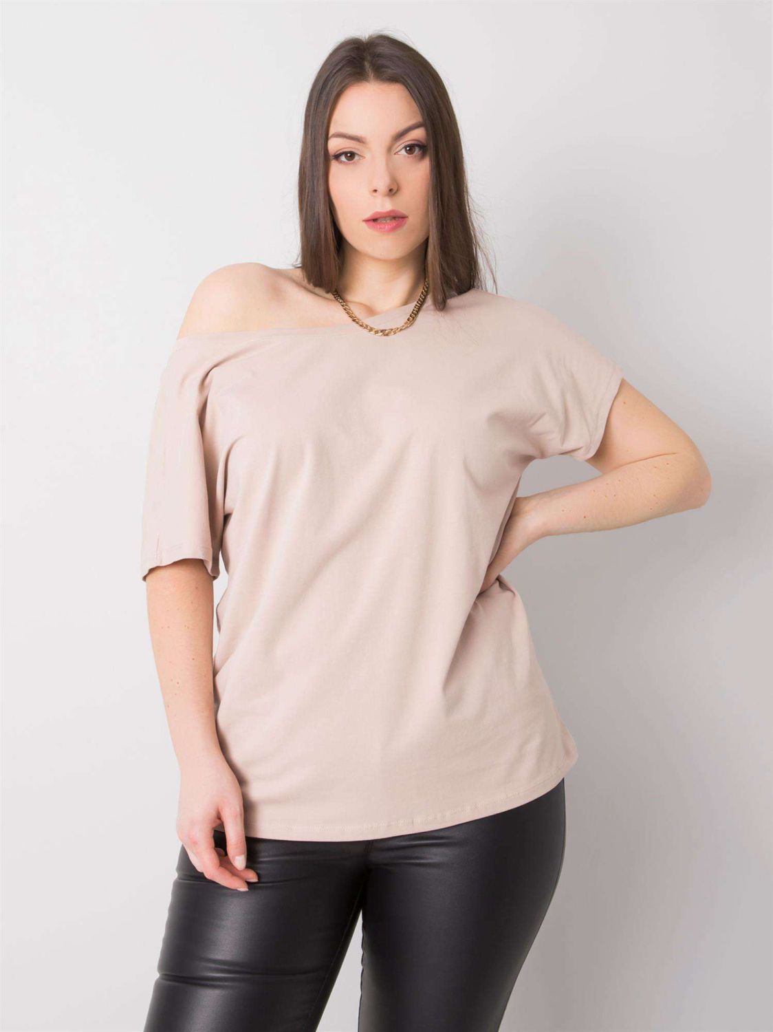 Bež majica plus size od pamuka