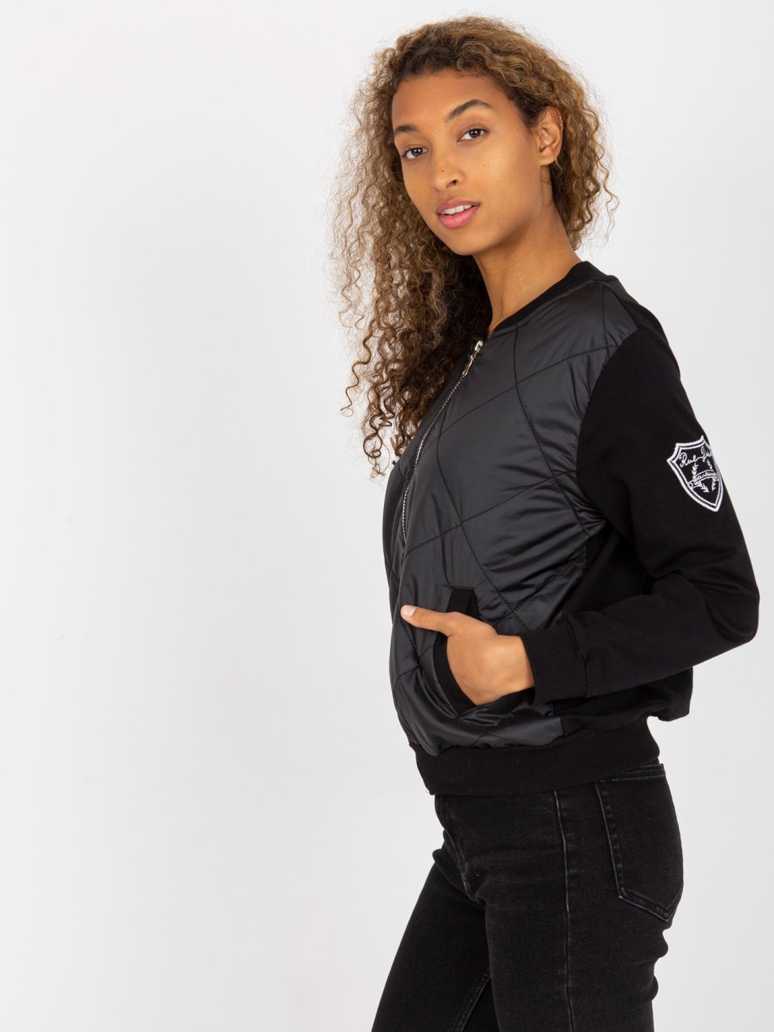 Črna prešita bomber jakna z žepi RUE PARIS
