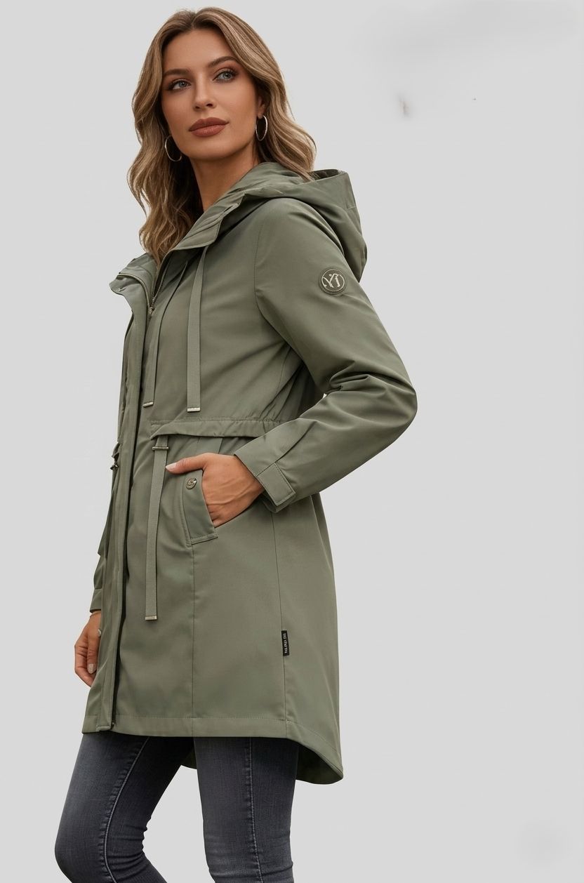 Spomladanska parka z veliko kapuco khaki