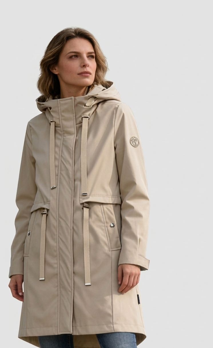 Spomladanska parka z veliko kapuco bež