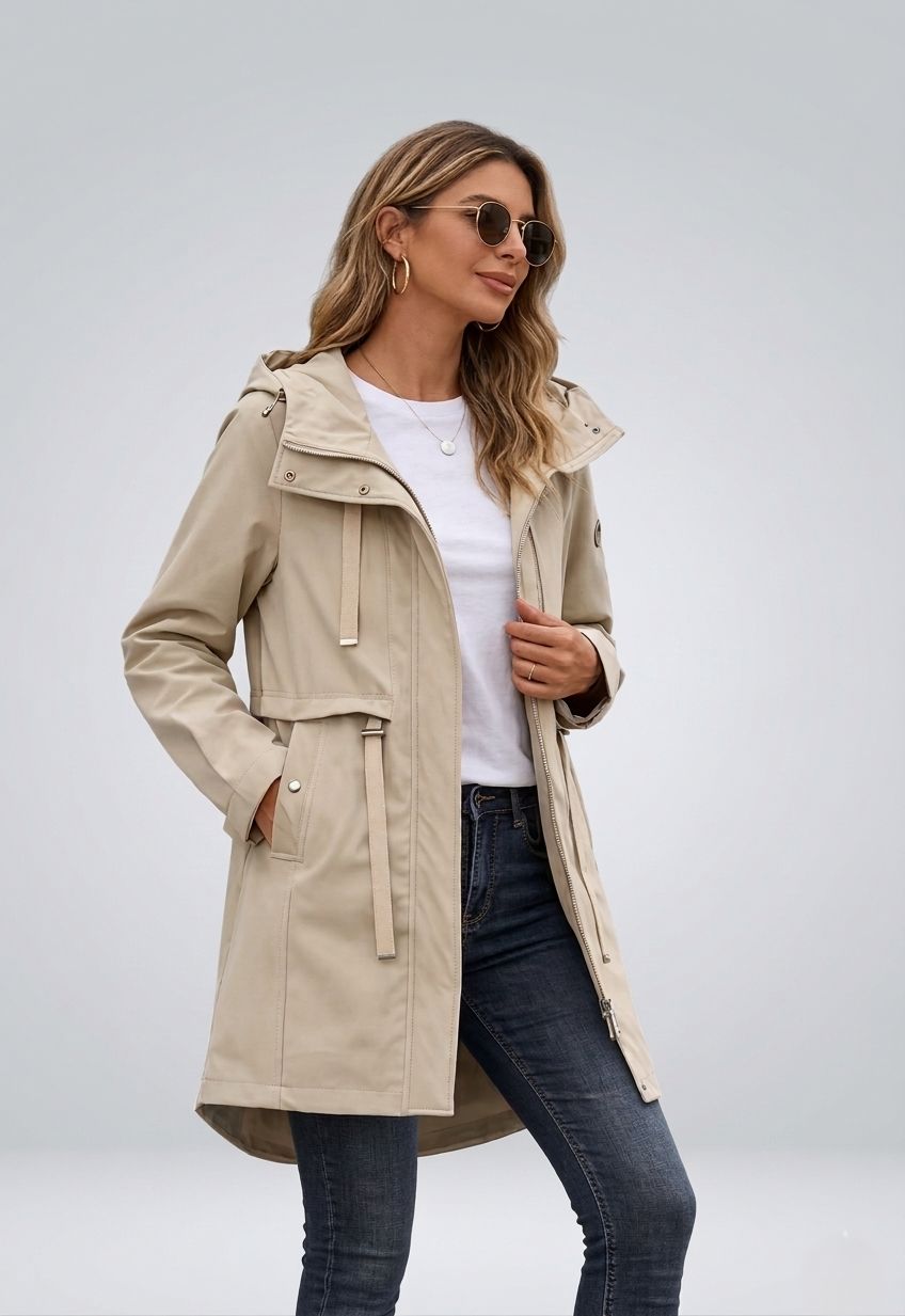 Spomladanska parka z veliko kapuco bež