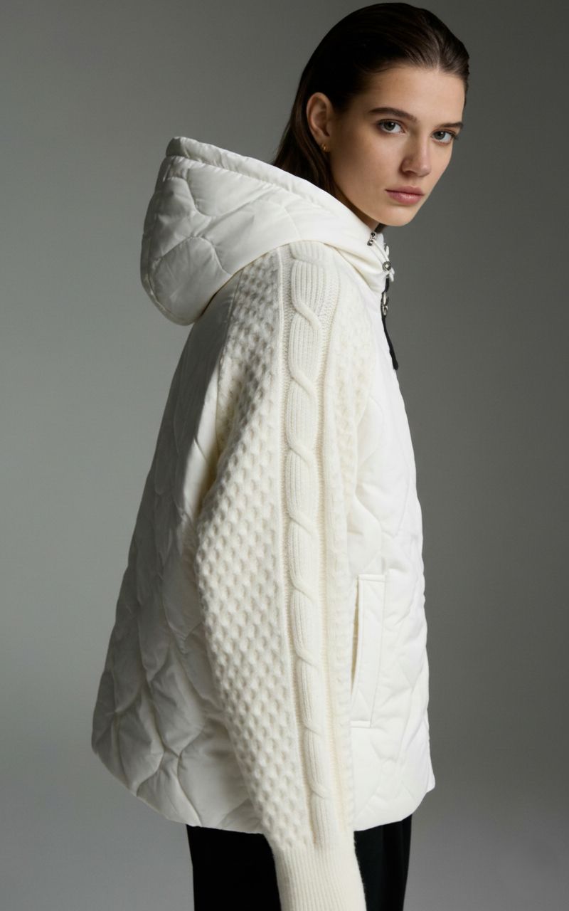 Ženska prehodna jakna s pletenimi rokavi ecru