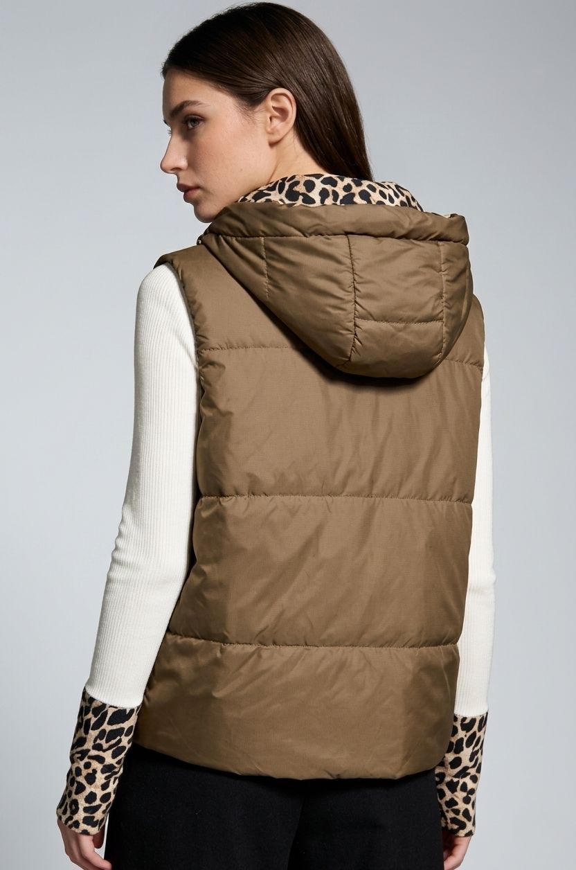 Dvostranski telovnik z leopardjim vzorcem, rjava