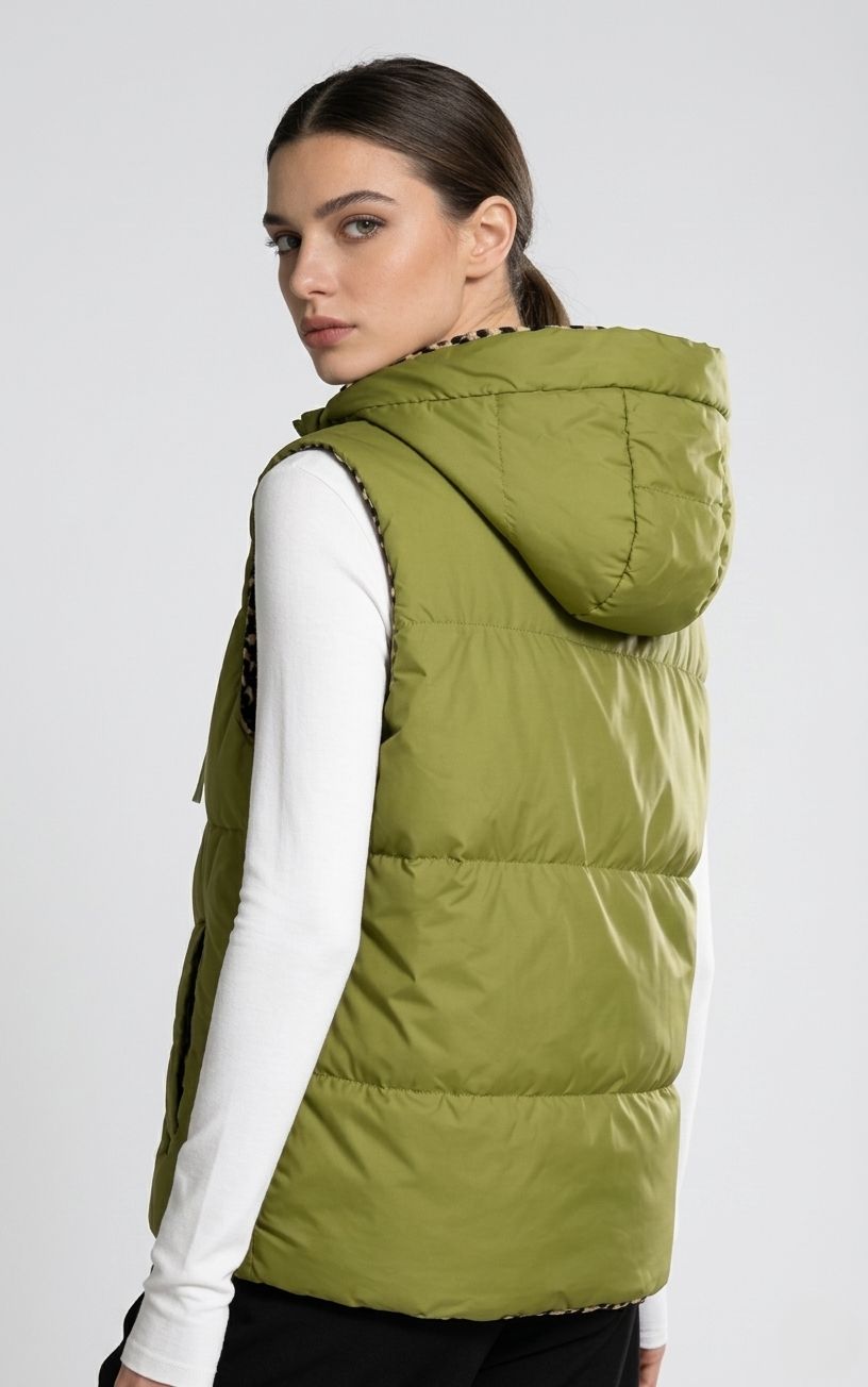 Dvostranski telovnik z leopardjim vzorcem, zelen