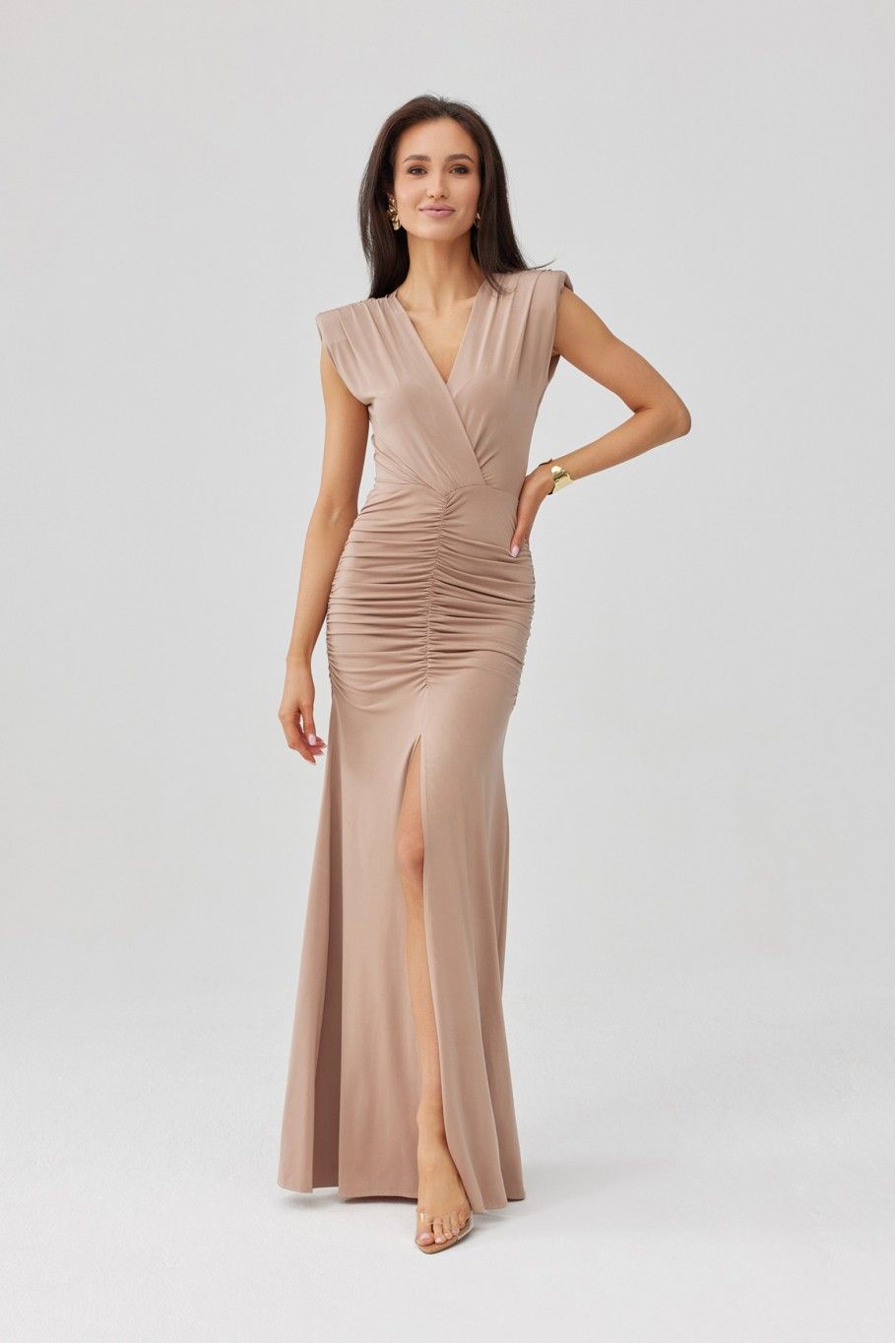 Noelia maxi obleka v cappuccino odtenku