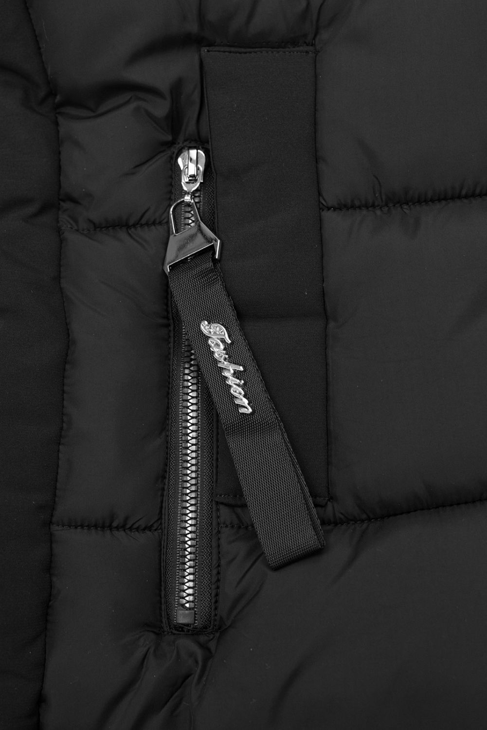 Črna dolga zimska jakna s krznom