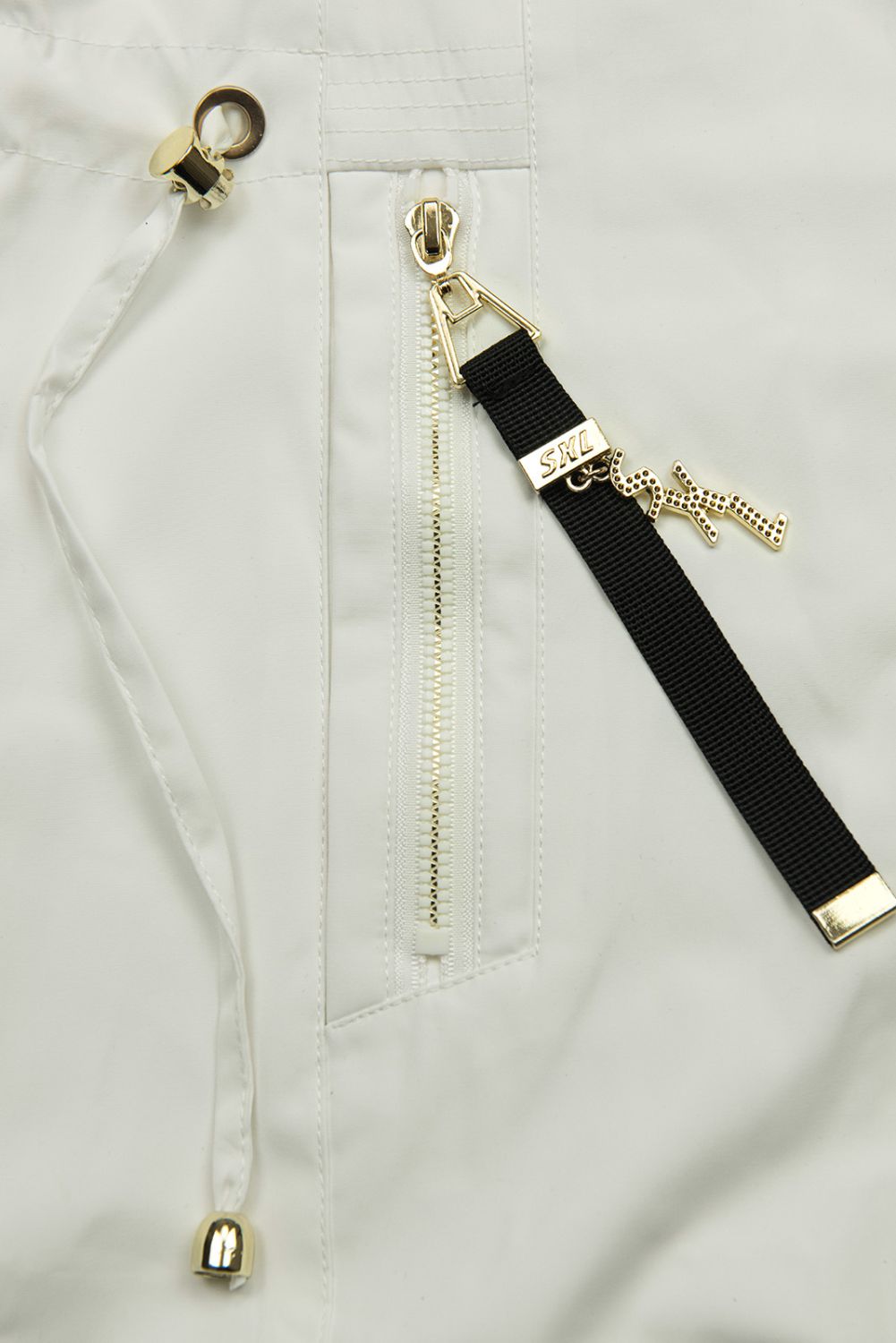 Ženska parka z zlatimi detajli bela