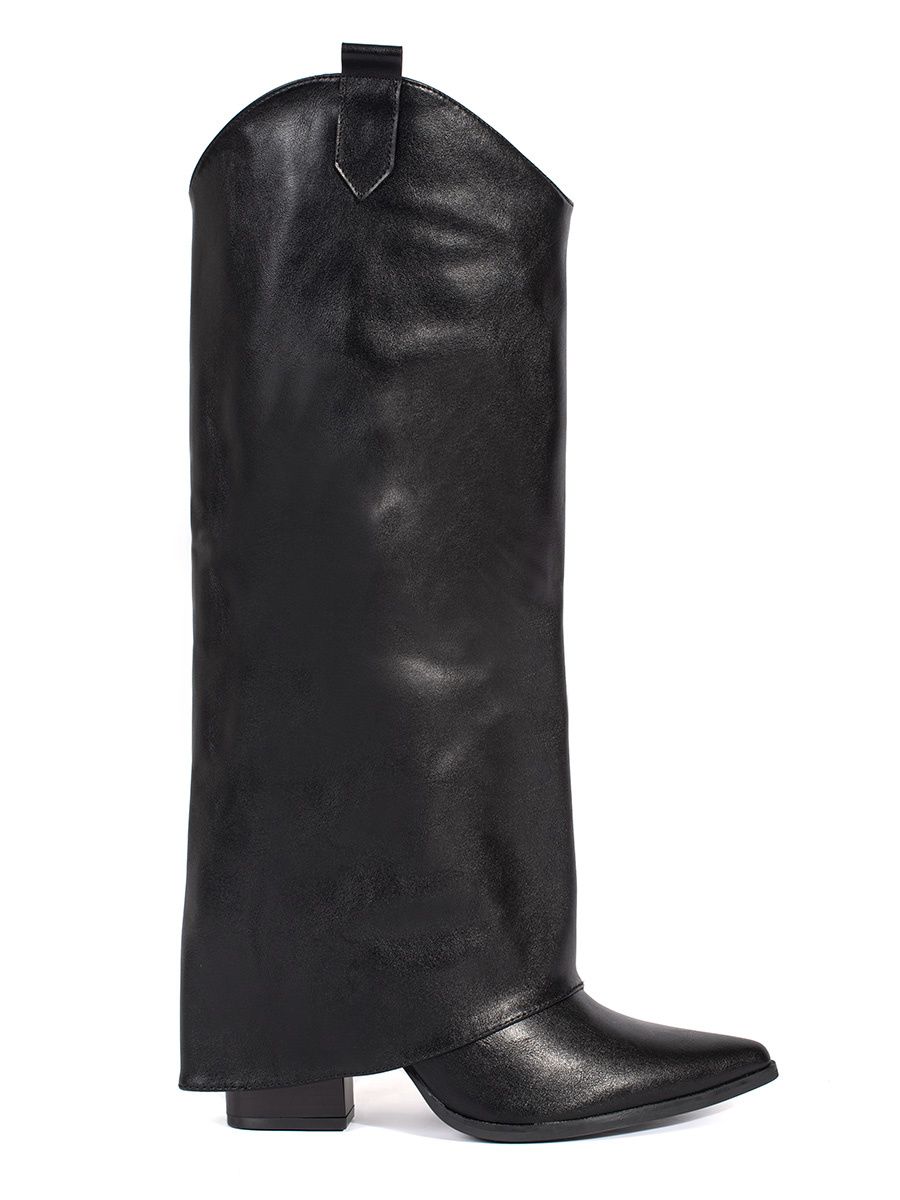Črne ženske škornje v cowboy stilu na peto