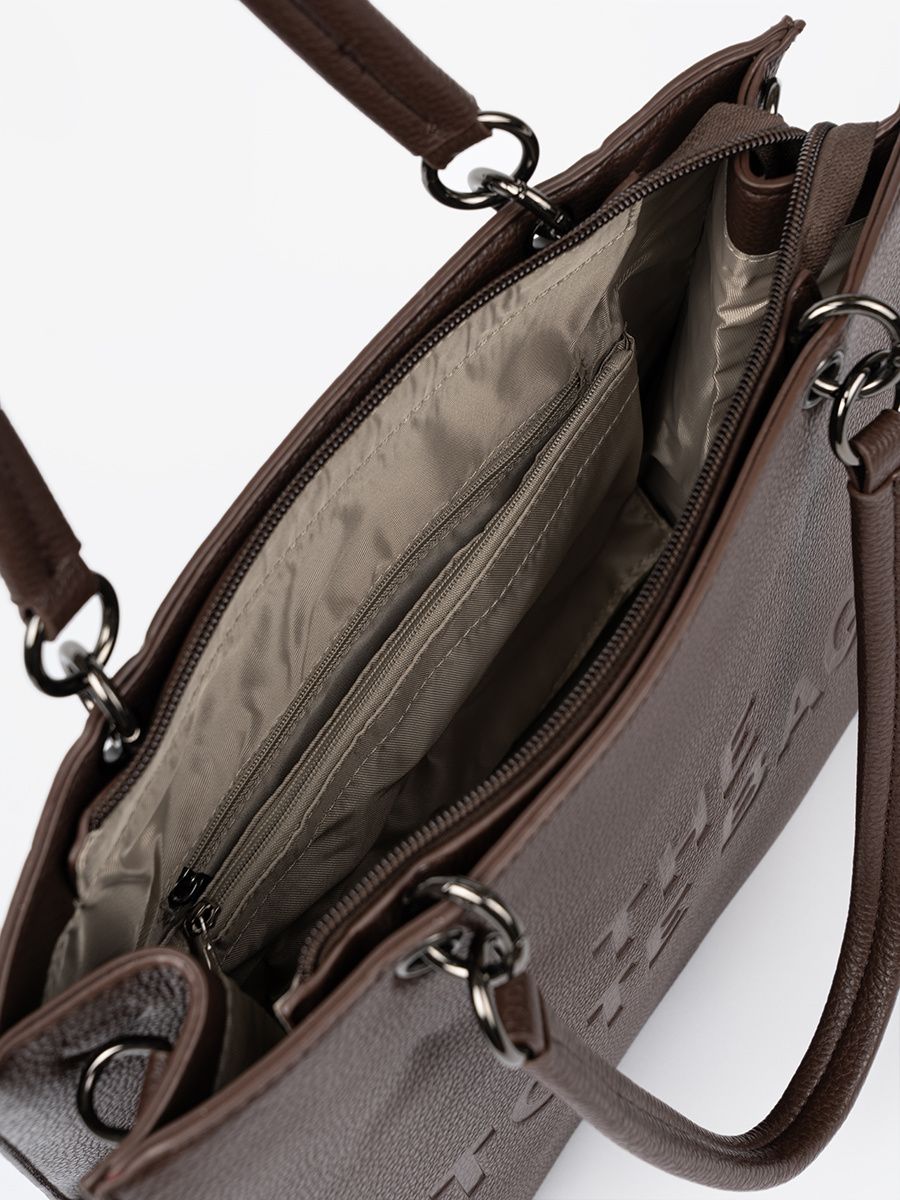 Rjava shopper torba z embosiranim napisom