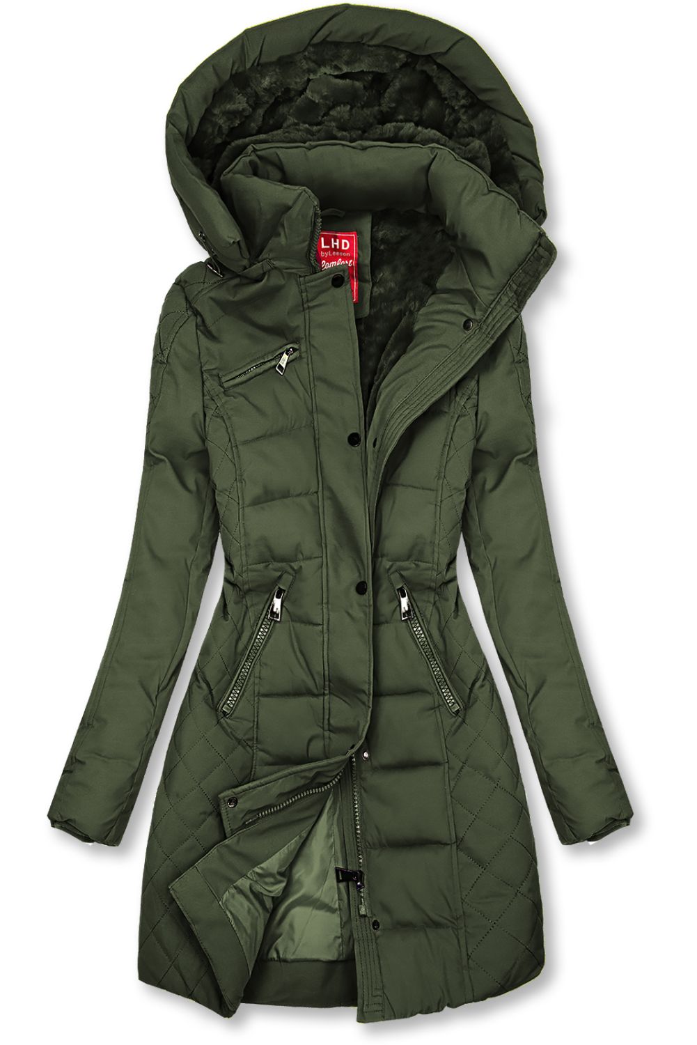 Topla prešita bunda temno khaki