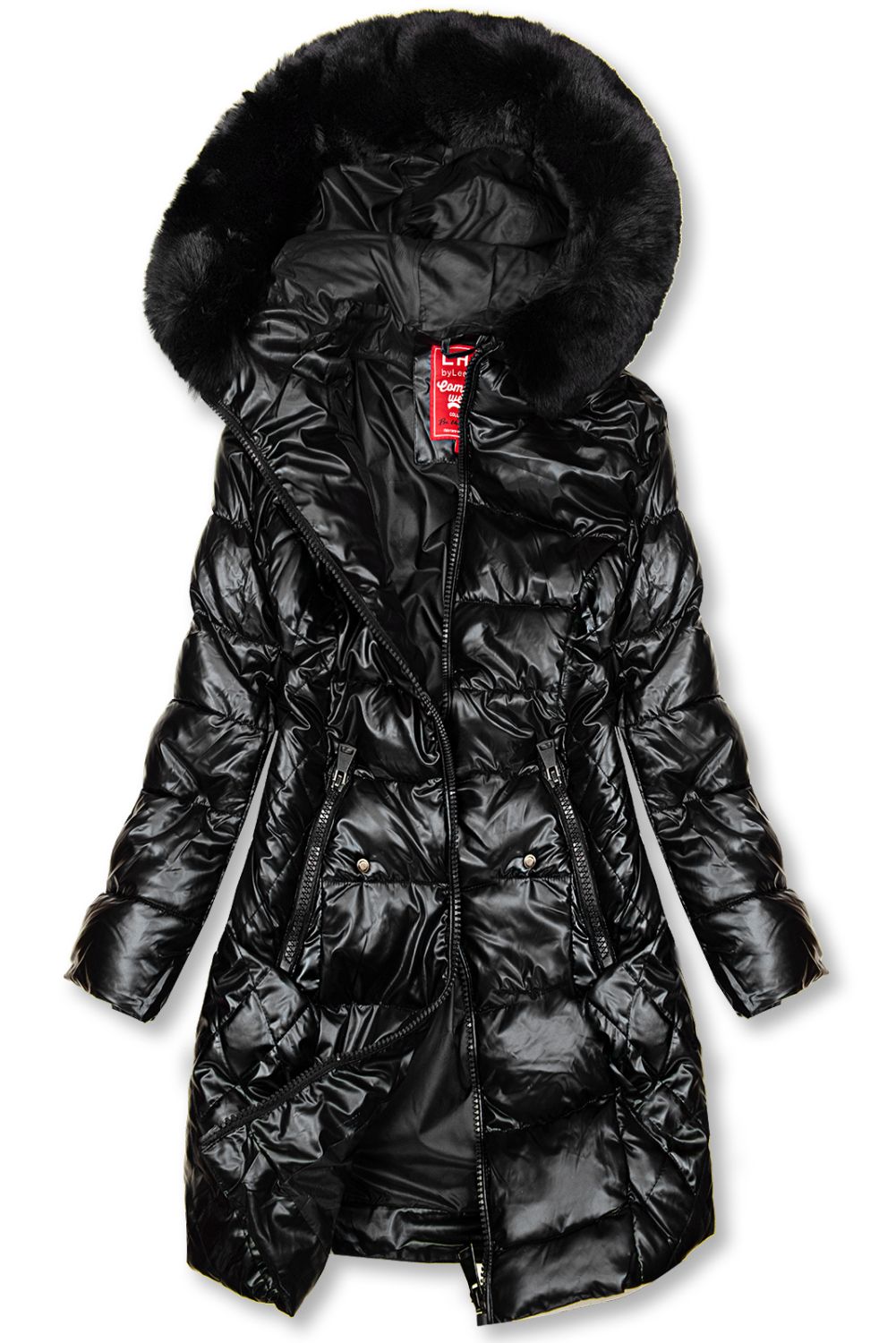 Črna prešita jakna z leskom