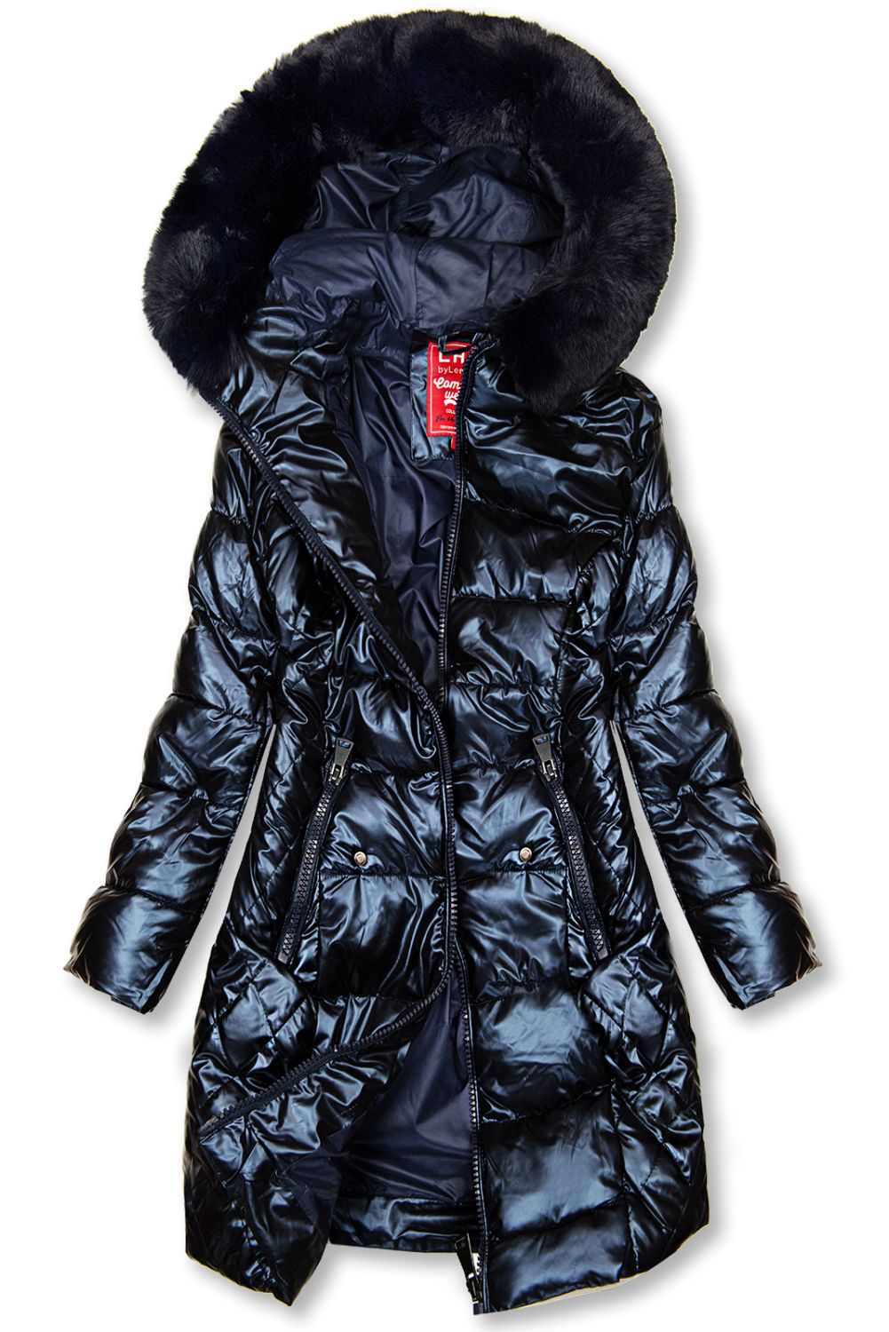 Temno modra prešita jakna z leskom