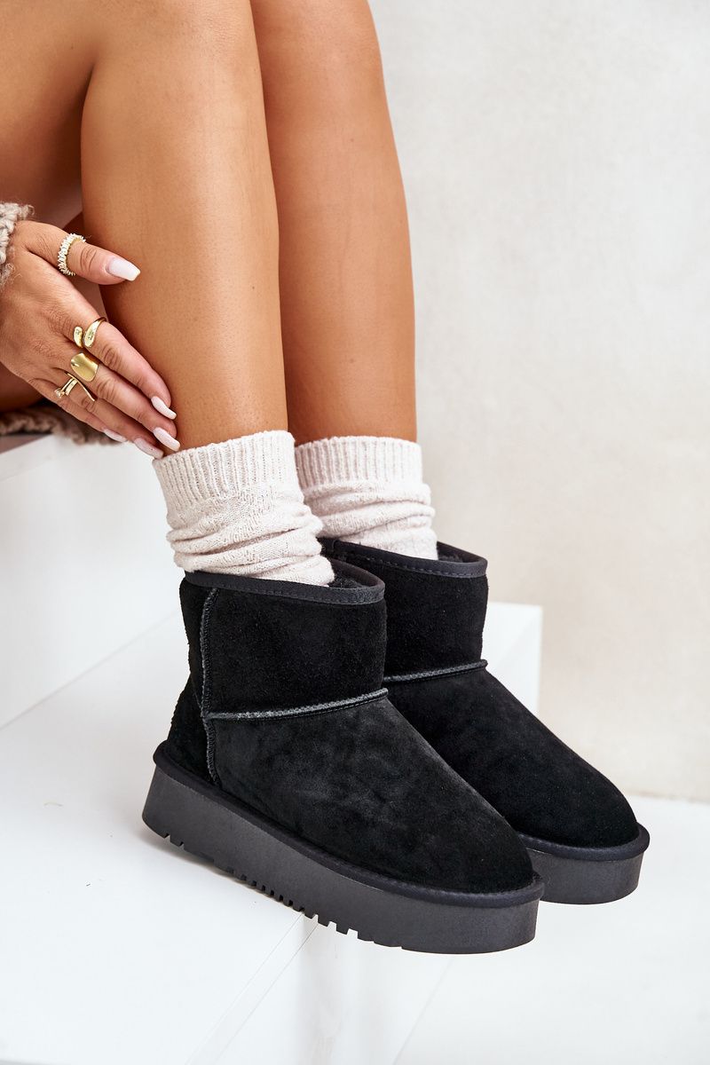 Črne semiš usnjene snežke na platformi