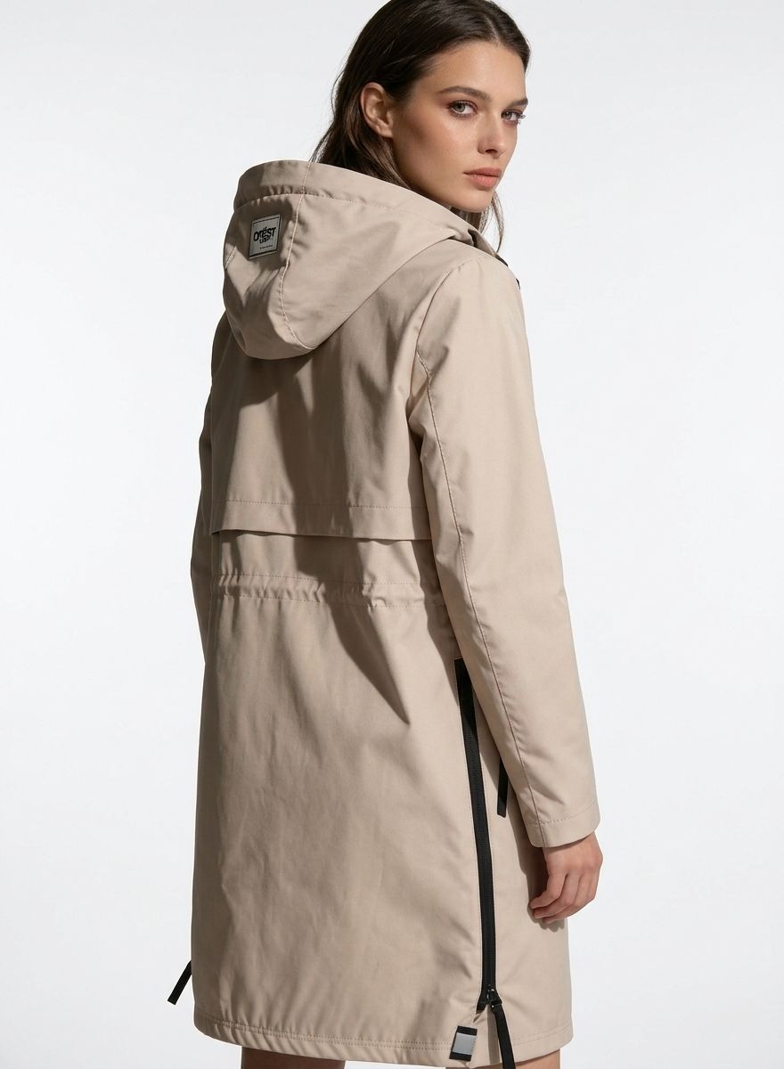 Ženska prehodna parka s snemljivo kapuco bež