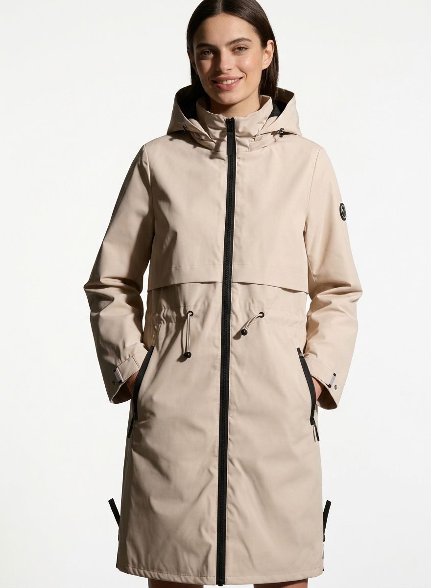 Ženska prehodna parka s snemljivo kapuco bež