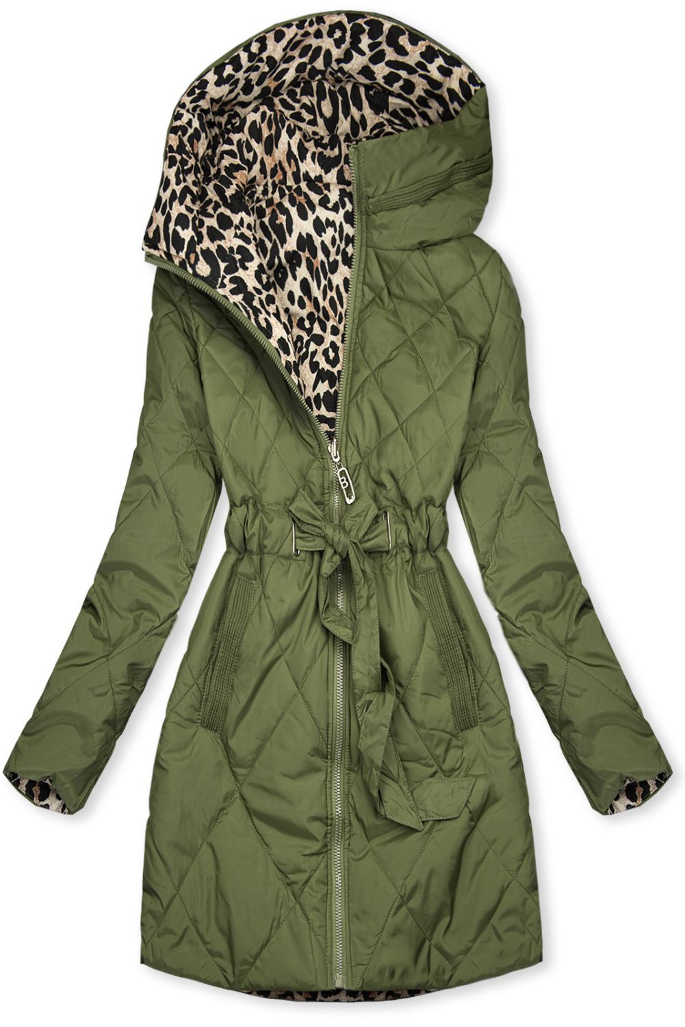 Dvostranska jakna zelena/leopardji vzorec