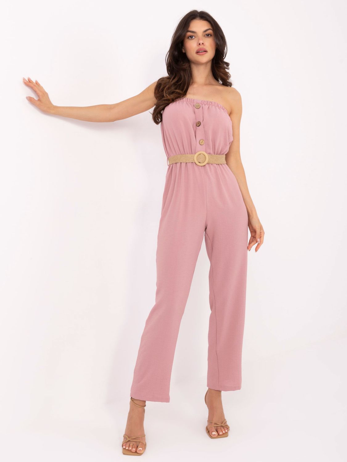 Roza kombinezon z pasom RUE PARIS