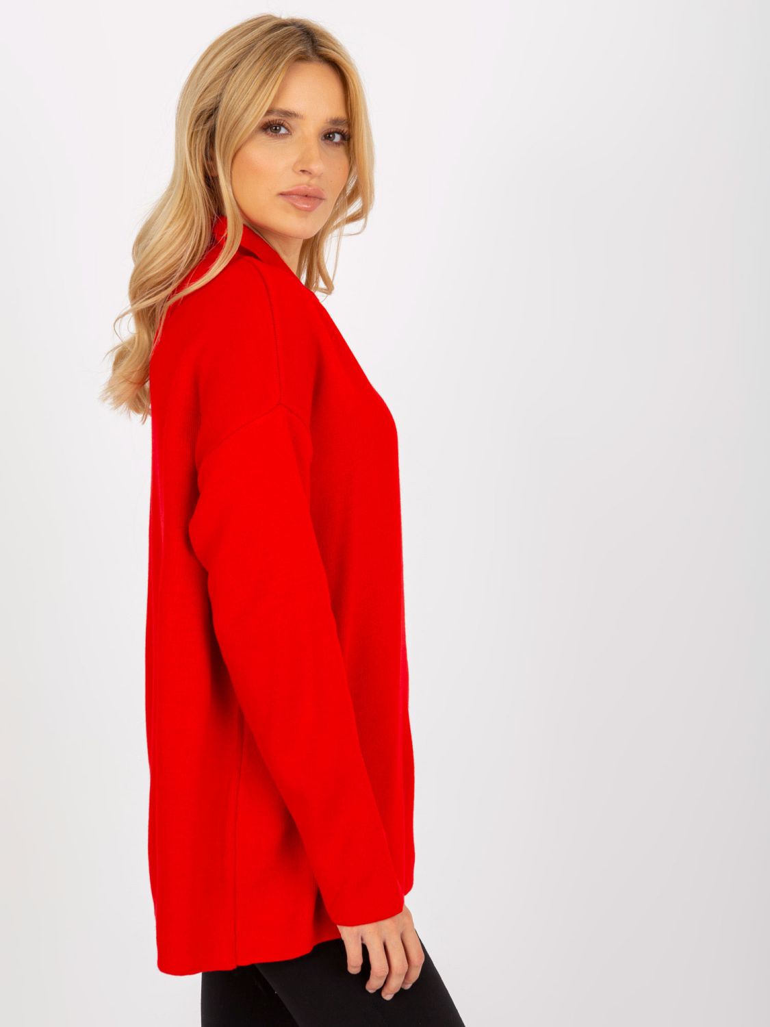 Rdeč dolgi oversize pulover z ovratnikom RUE PARIS