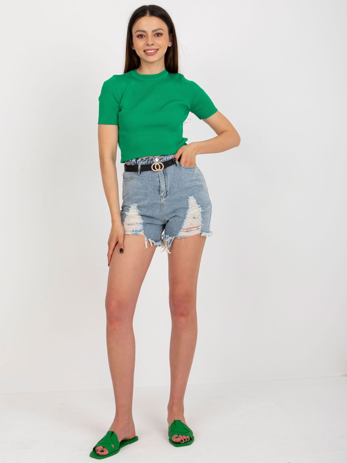 Modre ženske jeans kratke hlače z pasom