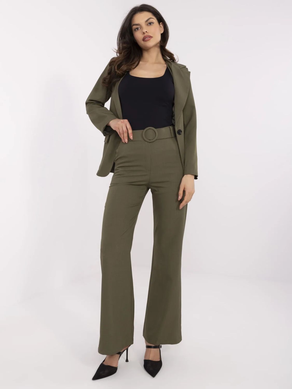 Elegantne khaki hlače z visokim pasom