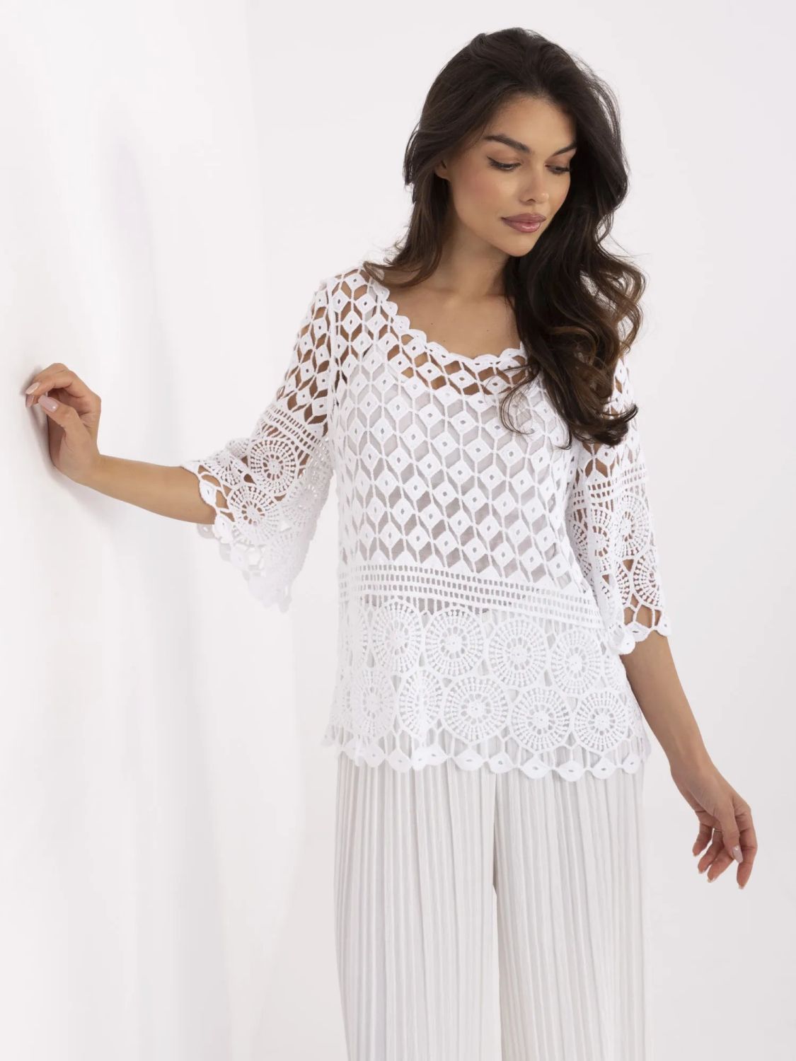 Bela boho bluzica s 3/4 rokavi